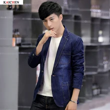 Новые мужские Джинсовые Blazer Мода One button Платье Пиджак Случайные Хлопка Пиджак Плюс Размер Slim Fit Blazer Черный синий
