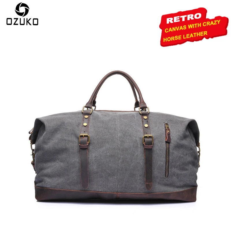 OZUKO Large Capacity Vintage Canvas Men Bag Tote Waterproof Travel Bag Casual Handbag Canvas ...