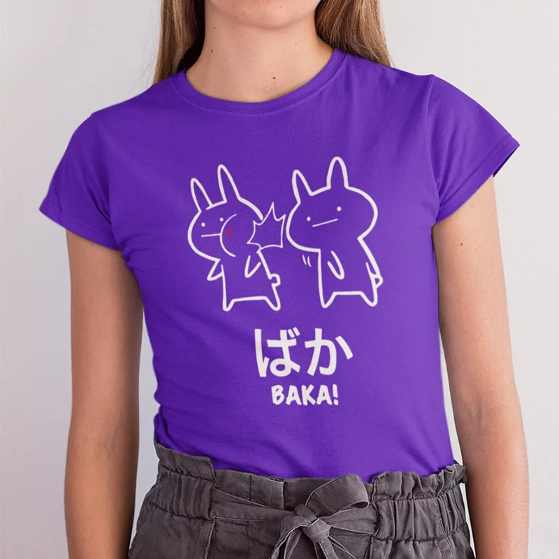 Baka Rabbit Slap футболка японские забавные аниме топы женские короткий рукав хлопок o-образный вырез Футболка европейский размер новинка японская футболка - Цвет: Purple