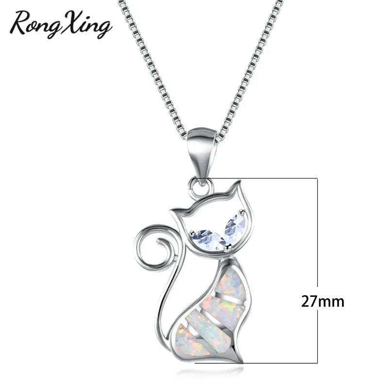RongXing милый кот Белый/Синий Циркон глаз Белый Огненный Опал Подвески Ожерелья для