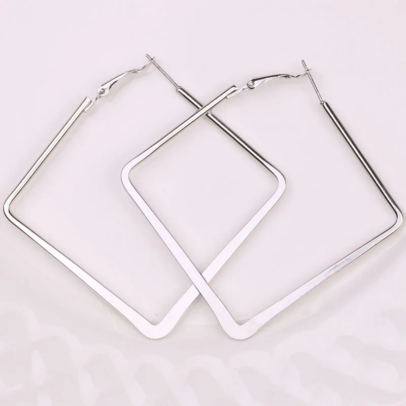 

Hgflyxu Gold sliver color Big square Hoop Earrings for women Girl Earring Daily Party Fashion jewelry