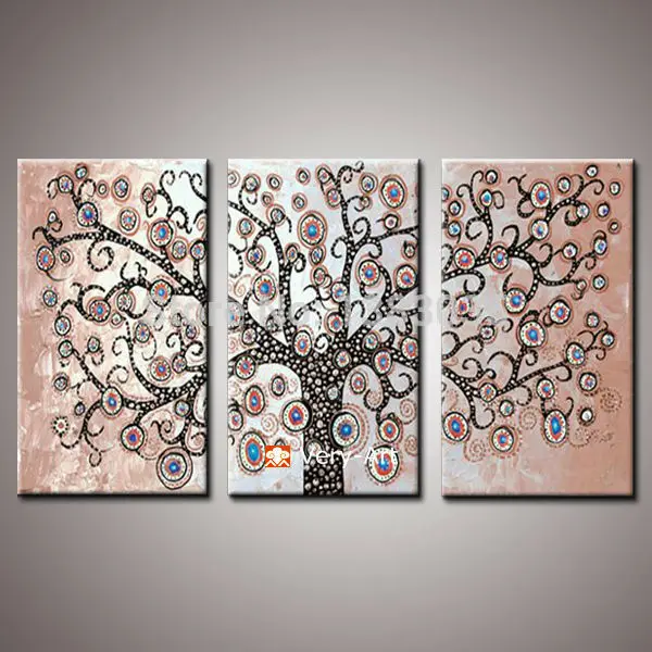 

Hand Painted 3 Piece Tree Life Wall Art Oil Painting Modern Abstract Canvas Picture Set For Living Room Decoration