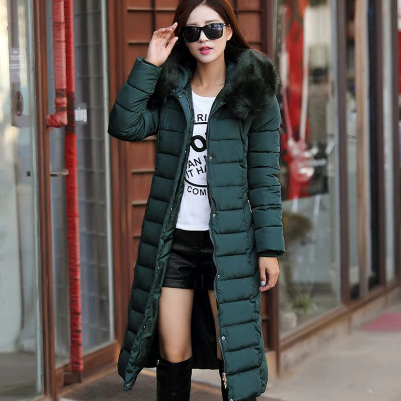 Fashion Snow Wear Large Fur Collar Ladies Coats 2017 Winter Coat Women Parka Long Thick Slim Womens Coats And Jackets Outerwear