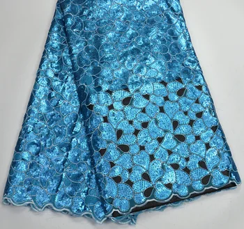 

Latest 100% High Quality Turquoise blue Swiss Sequins Handcut Double Organze wedding lace fabric 5 yards For Men