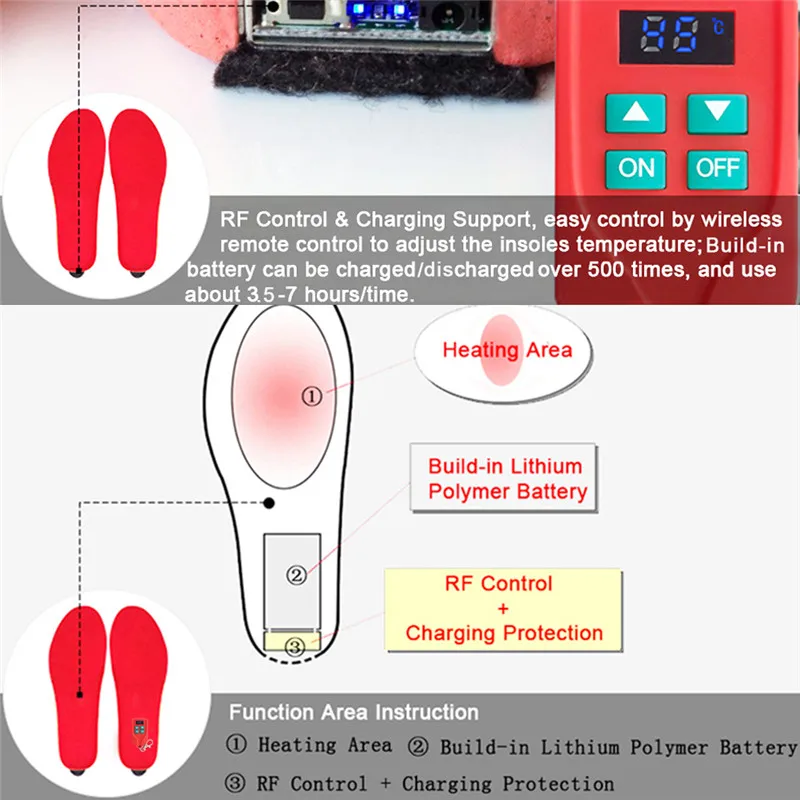 USB Electric Heating Insole Red Black BK Fabric Breathable Warming In Winter Heating Pads Unisex Outdoor Sports Thermal Insoles