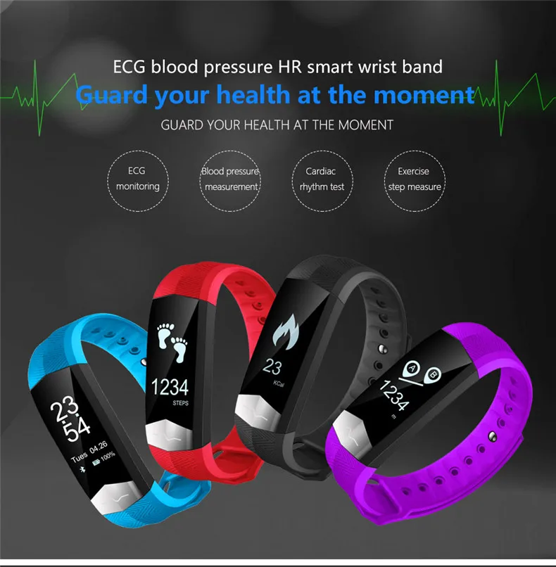 CD01 Smartband ECG Bluetooth спортивный Смарт Браслет для измерения кровяного давления HR смарт-Браслет фитнес-трекер умный Браслет для IOS Android