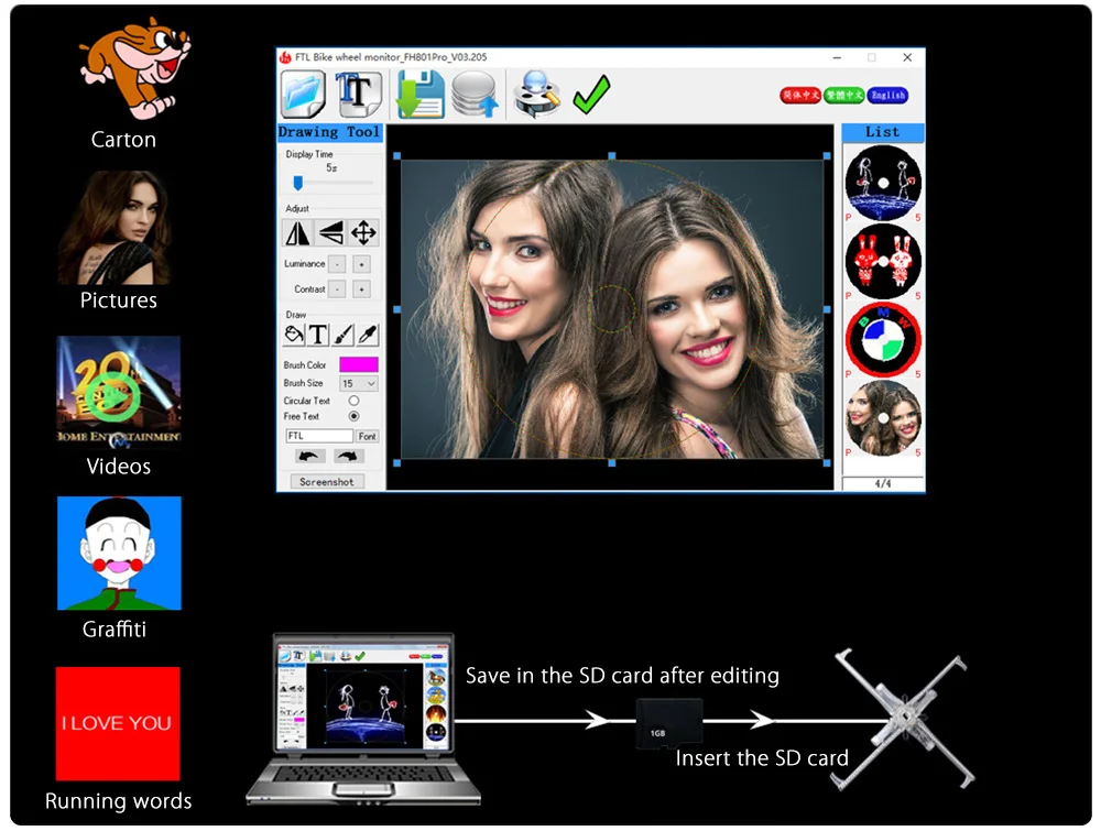 Sale Cycle Zone Pro DIY Bicycle Light Cycling 416 / 256 LEDs Waterproof Colorful Changing Video Pictures Bike Wheel Spoke Bike Light 4