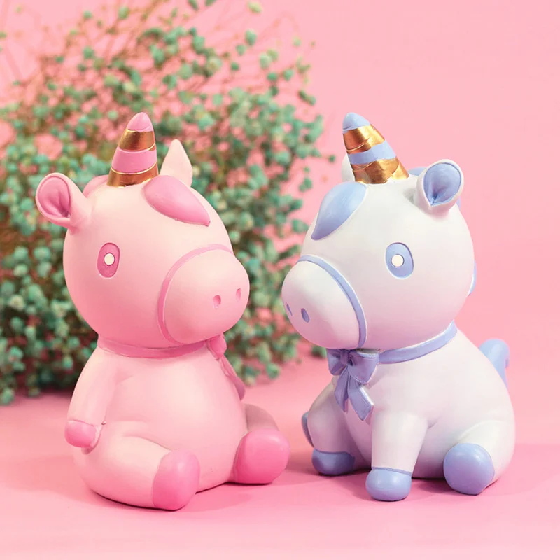 

1PC Cartoon Unicorn Resin Craft Piggy Bank Money Box Home Decor Ornaments Kids Women Birthday Wedding Valentine's Day Gifts