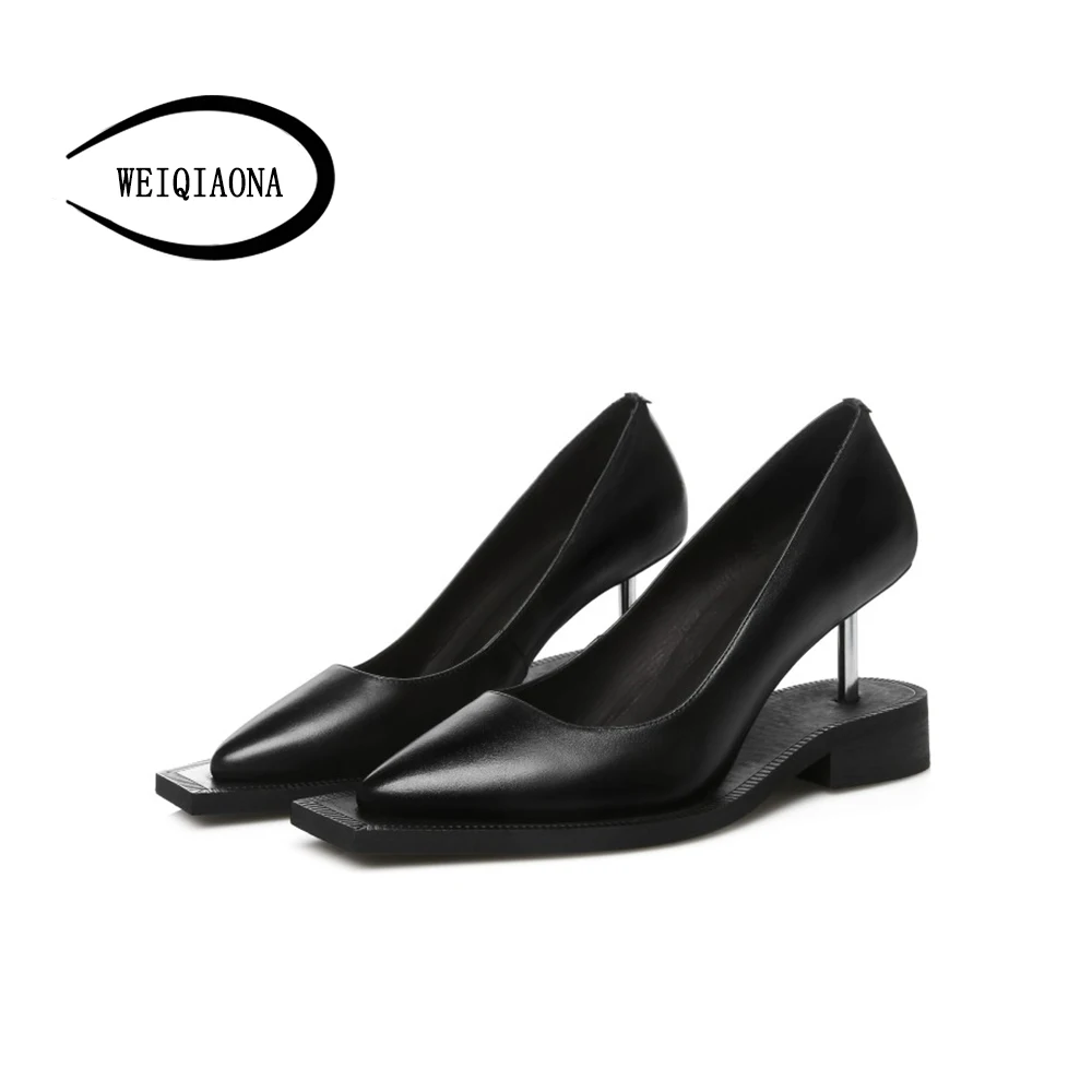 Taille Cuir Des 39 Véritable Peu Pointu Haute Weiqiaona Chaussures Choisit Talons Pompes Robe Noir Rétro Profonde Femmes Personnalité 34 En 8qaWPnU