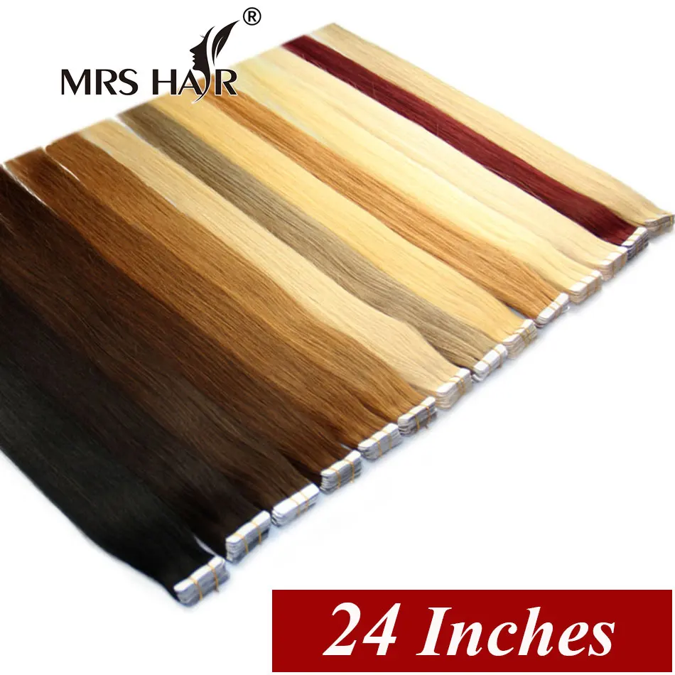 24inches Tape In Remy Hair Brazilian Straight Skin Weft Hair 20 pieces Long Hair Extensions On Tape 10 Colors Best Selling