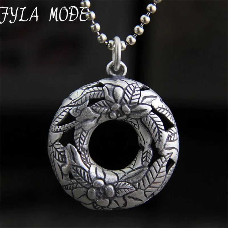 

Bohemia Bloom Art Vintage Antique S999 Silver Big Hollow Round Flower Pendant For Chain Long Necklace Costume Jewelry TYC248