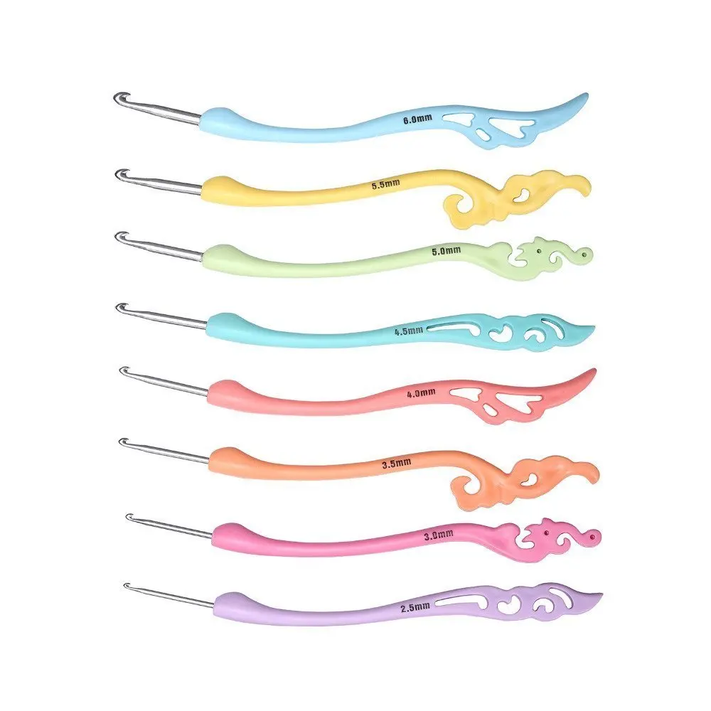 

8 Pcs/ Set Soft Plastic Handle Knitting Needles Aluminum Crochet Kit Sewing Tools Patchwork Accessories TB Sale