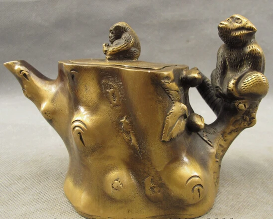 

wholesale factory Folk Chinese Bronze Carved Year Zodiac Animals Monkey Statue Wine Pot Teapot