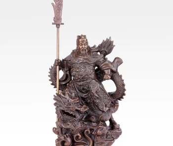 

13''China Bronze Warrior Guangong Hold Sword Guanyu Dragon Statue