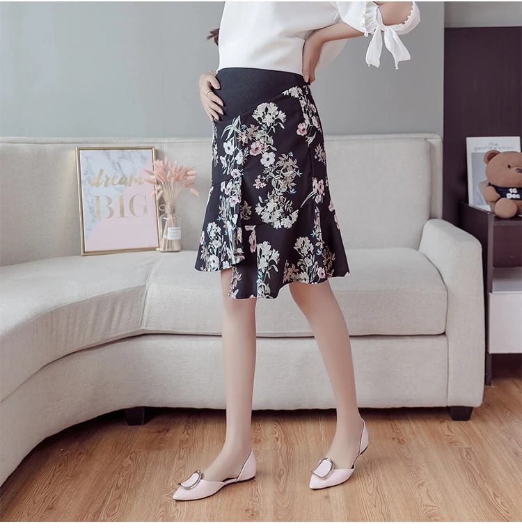 Irregular Support Belly Low Waist Maternity Skirts Chiffon Floral Print Clothes for Pregnant Women Summer Fashion Pregnancy (29)