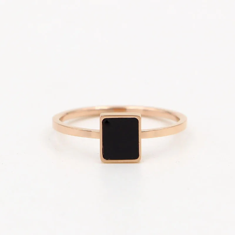 Martick простое кольцо 316L нержавеющая сталь розовое золото цвет с черным квадратным дизайн модные ювелирные изделия для женщин R20