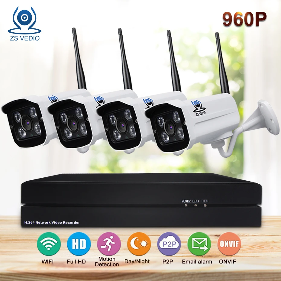 

ZSVIDEO Surveillance System Security Camera wireless Home Outdoor Motion 960P 1.3MP H.264 Video Record NVR Kits Camera CCTV
