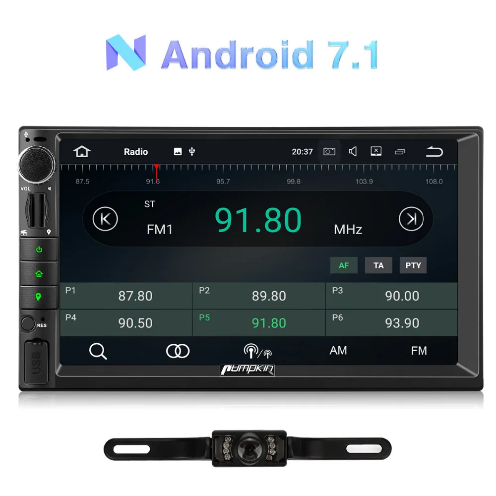 

Pumpkin 2 Din 7'' Android 7.1 Universal Car Radio No DVD Player GPS Navigation Quad-Core Car Stereo DAB+ 4G Wifi OBD2 Headunit