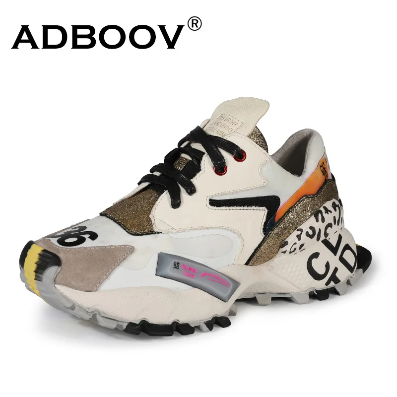 Billige ADBOOV Echtem Leder Mode Frauen Schuhe Ins Heißer Chunky Turnschuhe Hohe Erhöhung 5 CM Plattform Schuhe Korb Femme
