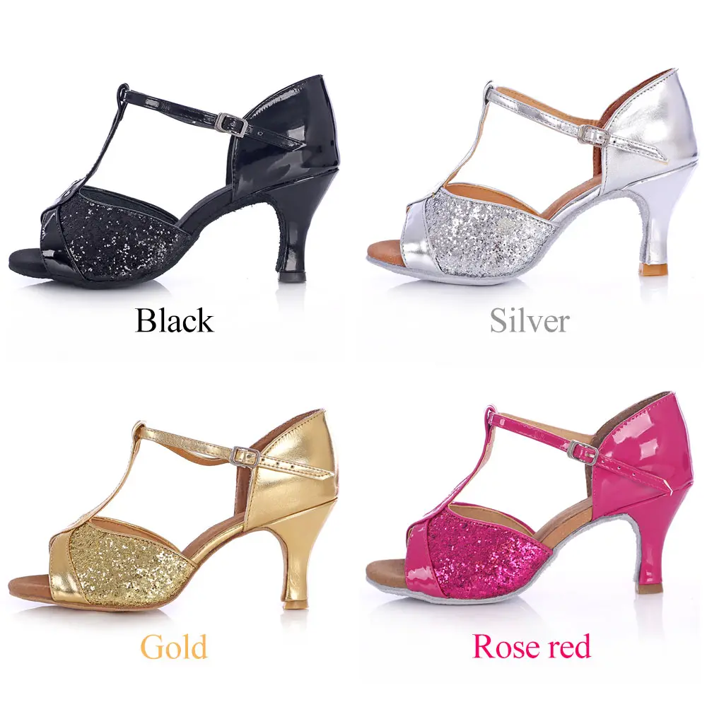 Women Latin Salsa Dance Shoes Silver Sequin Ladies Ballroom Tango Salsa Dancing Shoes High Heels 5/7cm Professional Dance Shoes