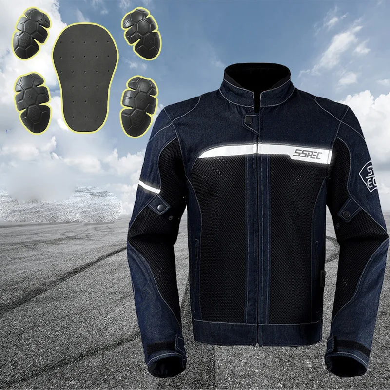 

NEW Arrival Moto Casual Denim Jacket Motorbike Protective Jacket Summer Mesh Breathable Men's Motocross jacket Coat S-XXXL