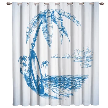 

Surfing Beach Coconut Tree Room Curtains Large Window Window Blinds Bathroom Curtains Outdoor Fabric Decor Curtain Panels With