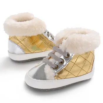 

Baby Shoes Winter Warm PU Patch High-cut Sneaker Anti-slip Diamond Plaid with Velvet shoe for boy girl