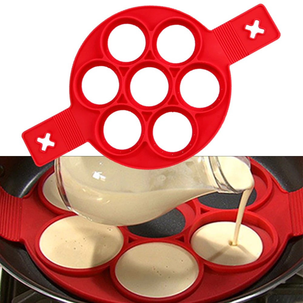 Кухонные идеальные блинчики, силиконовые формы для блинов, антипригарная форма для приготовления яиц, 7 отверстий, круглая форма для блинов, откидная плита