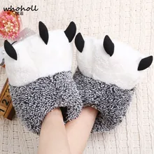 WHOHOLL 2 Colors Winter Warm Home slippers Paw Plush Slippers female Thermal Soft Cotton funny Animal Panda Claw Slippers one size winter warm lovely animal panda slippers home for men