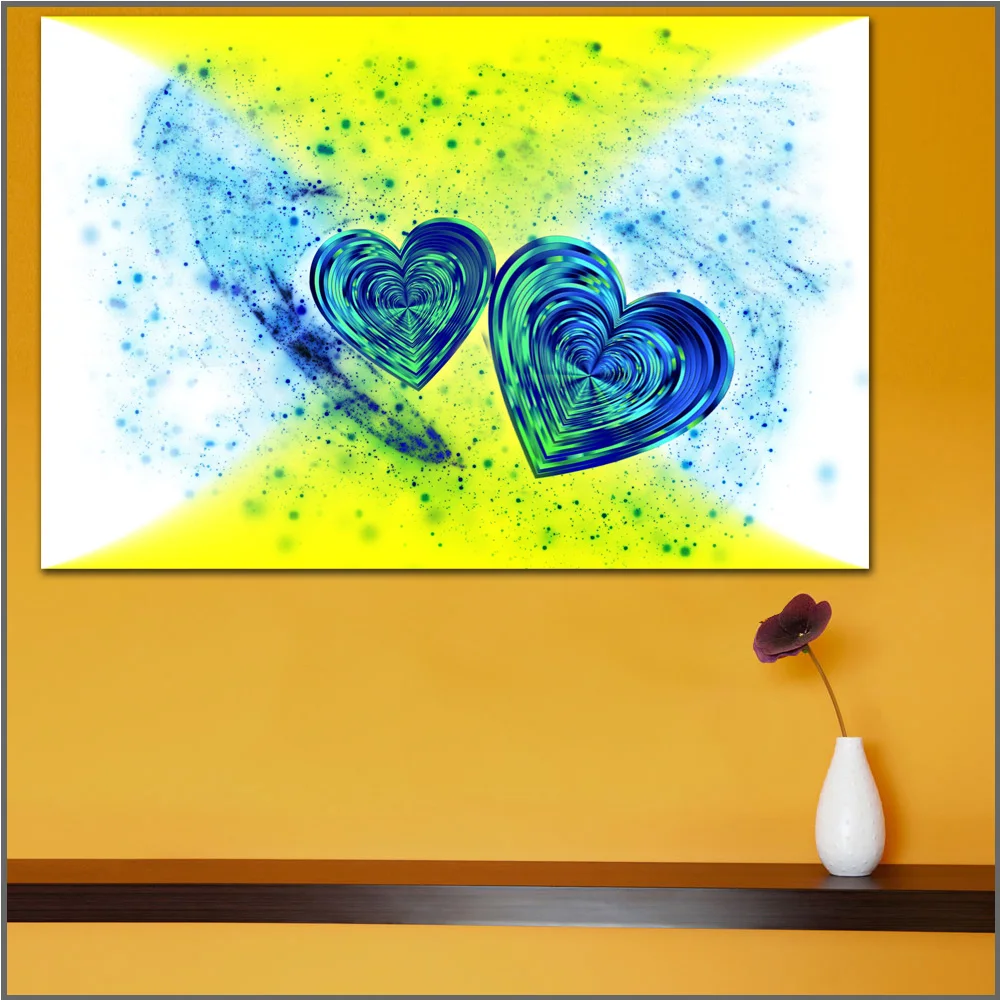 large size Printing Oil Painting love hearts blue abstract wall art