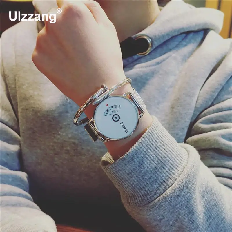 Ulzzang стильный стальной Серебряный ремешок аналоговые водонепроницаемые кварцевые наручные часы для мужчин и женщин Прямая поставка