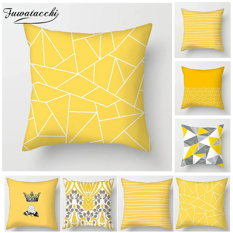 

Fuwatacchi Yellow Cushion Cover Mandala Geometric Diamond Wave Pillow Cover for Chair Sofa Home Decorative Pillows 45x45cm