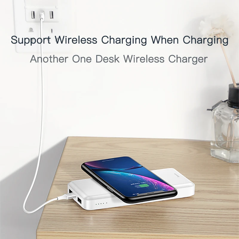 Baseus 10000mAh Wireless Charger Power Bank For iPhone Samsung Huawei Xiaomi Powerbank Dual USB Charging External Battery Pack