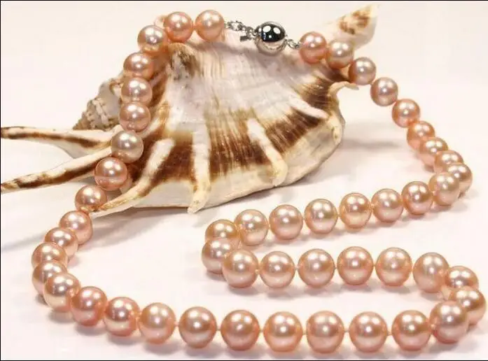 

Free Shipping >> 10-11MM PRETTY SOUTH SEA GENUINE GOLD PINK PEARL NECKLACE 18