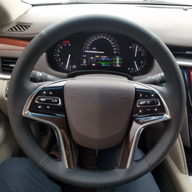 DIY Ручная прошитая черная искусственная кожа автомобильный чехол на руль для