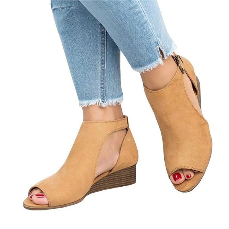 

woman wedge buckles fish mouth sandals Gadiator women sandals mid heel sandals ladies summer peep toe women shoes