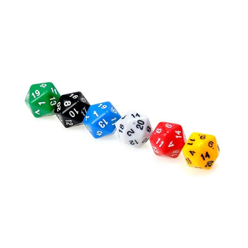 6 Pcs D20 Gaming Dice Twenty Sided Die RPG D&D Six Opaque Colors 20 X 20 X 20 mm