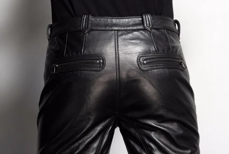 Новые брендовые черные брюки из натуральной кожи мужские модные повседневные Большие размеры 35-36 мотоциклетные брюки мужские джоггеры
