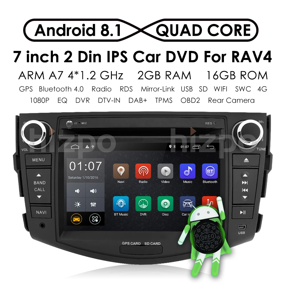 Discount Android 9.0 7" 2Din Universal DVD Car Radio Touchscreen GPS Multimedia Player For TOYOTA RAV4 2006 2007 2008 2009 2010 2011 2012 2