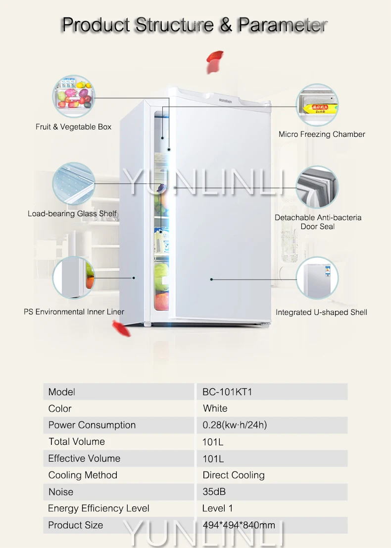 101L Single-Door Refrigerator Household Vertical Frige With Large Capacity & Energy-Saving Home RefrigerTtion