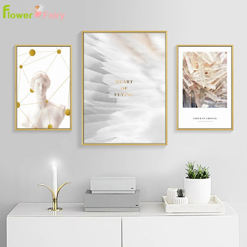 White Feather Sculpture Wall Art Canvas Painting Fashion Art Nordic Poster Wall Pictures For Living Room Perfume Decor Unframed