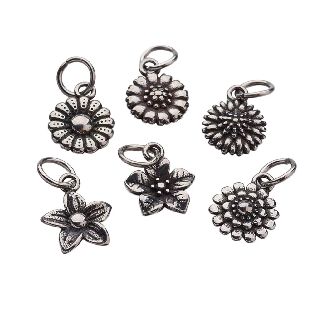 Jewelry Findings Vintage 316 Stainless Steel Pendants, Flower, Antique