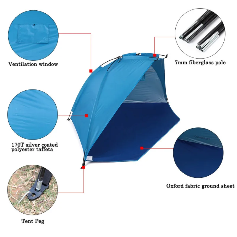 Outdoor Beach Tent Sun Shed 2 People Rugged 170T Polyester Sunshade Fishing Tent Camping Picnic Walking Park Ultra Light Tent3