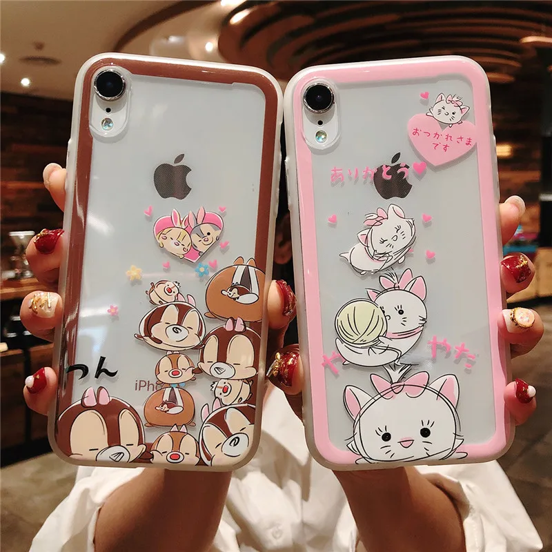 

Cartoon Graffiti Patterned Chip n' Dale Cute Cats Transparent Hard TPU+PC Cover Case For iPhone XS Max XR X 6 6S 7 8 Plus