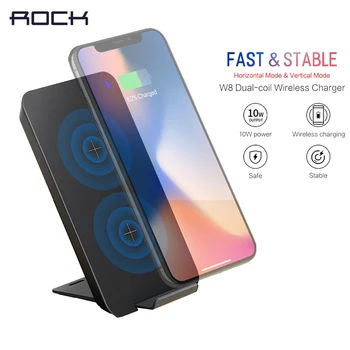 

10W Wireless Charger,ROCK black dual-coil fast wireless charging stand pad for iphone for samsung device free shipping
