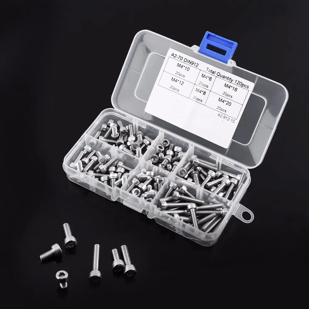 120Pcs/set M4 Stainless Steel Hex Socket Head Cap Screws M4 Screw