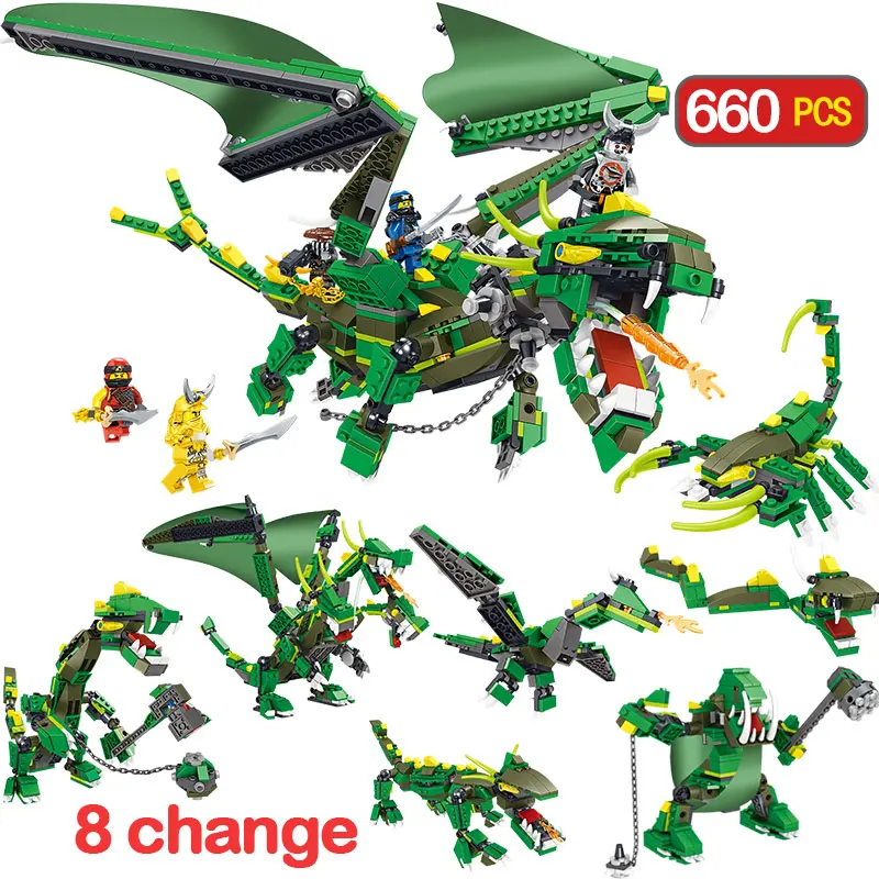 

660pcs Ninjagoed Variable Type Mechanical Battle Dragon Building Blocks Legoingly Ninjagoed Dragon Bricks Toys for Children Boys