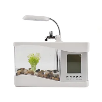 

acrylic mini fish tank aquarium led lighting light with alarm clock for living room desk table decoration accessories