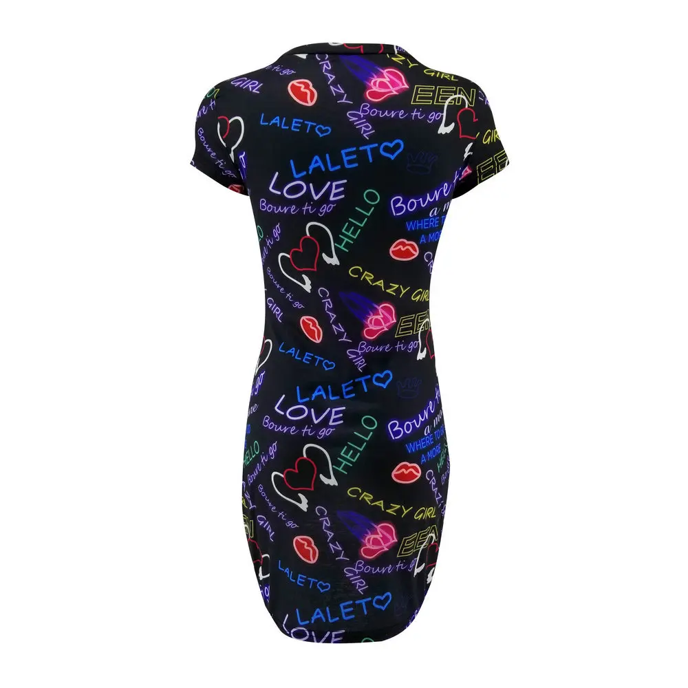 New Arrival 2019 Summer Dresses Sexy Slim Bodycon Pencil Mini Party Dresses Women Short Sleeve Letter Butterfly 3D Printed Dress