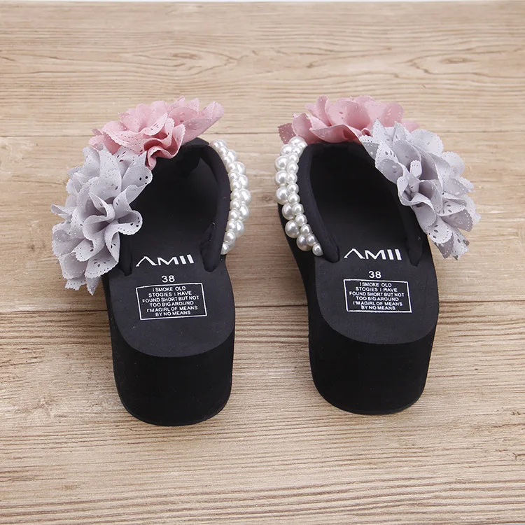 Chiffon Flower Sandal Hollow Platform Sandals Fashion Pearl Flip Flops Slippers Hot Sale Cheap Comfort Womens Shoes53